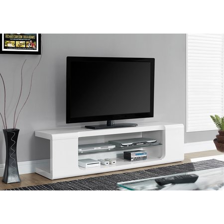 Monarch Specialties Tv Stand, 60 Inch, Console, Storage Shelves, Living Room, Bedroom, Laminate, Glossy White I 3535